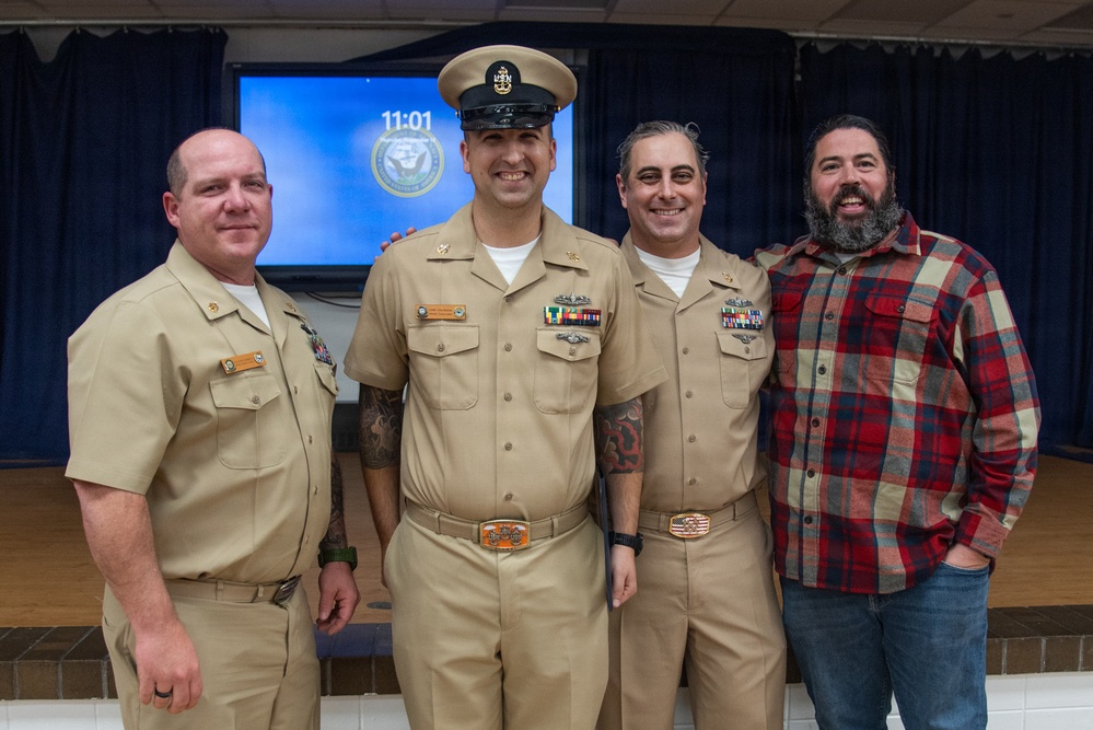 GSMC Tyler Benson Promoted to Senior Chief Petty Officer at Surface Warfare Engineering Schools Command (SWESC) Great Lakes