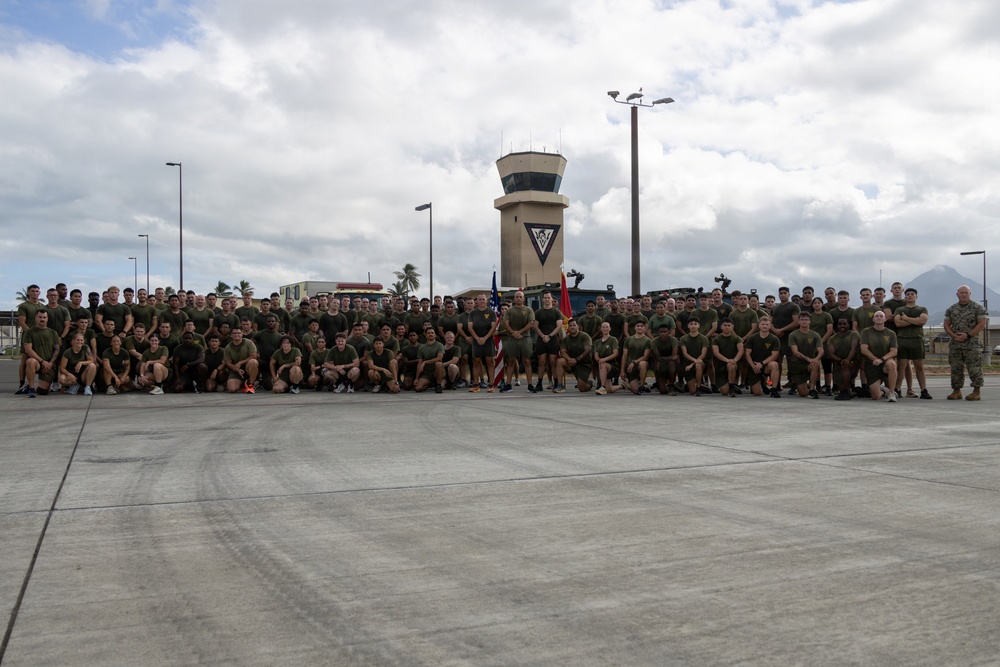 Marines with MCAS (MCBH) Conduct a Unit PT for the 250th USMC Birthday