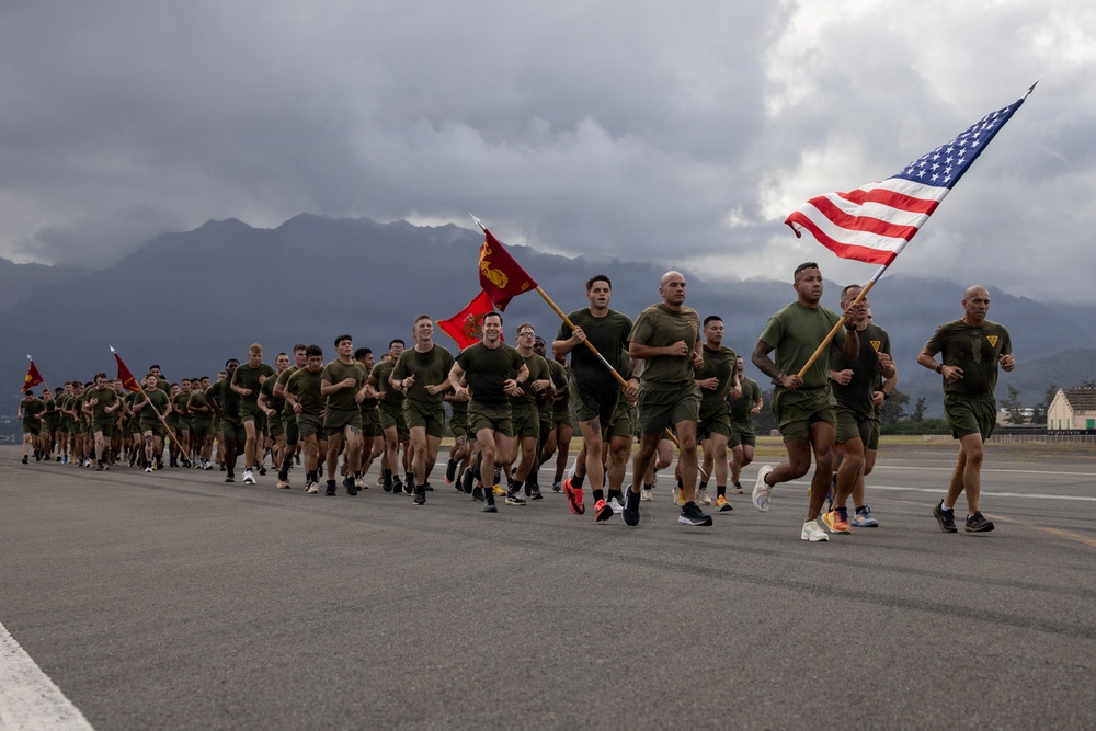 Marines with MCAS (MCBH) Conduct a Unit PT for the 250th USMC Birthday
