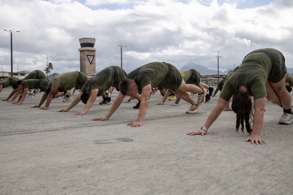 Marines with MCAS (MCBH) Conduct a Unit PT for the 250th USMC Birthday