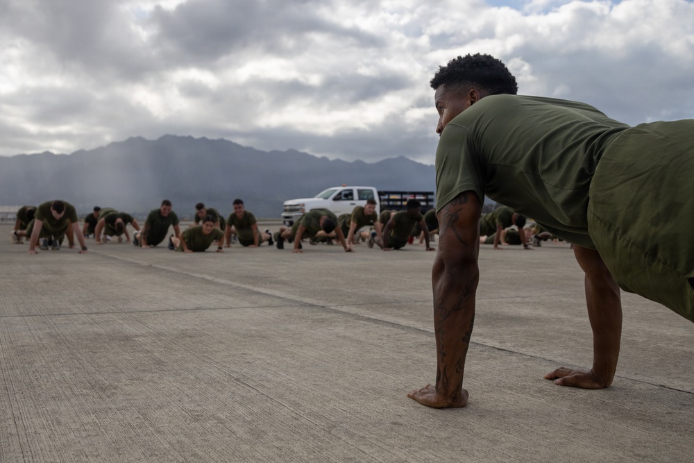 Marines with MCAS (MCBH) Conduct a Unit PT for the 250th USMC Birthday