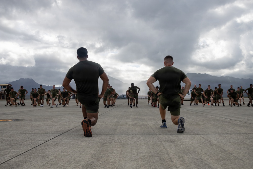 Marines with MCAS (MCBH) Conduct a Unit PT for the 250th USMC Birthday