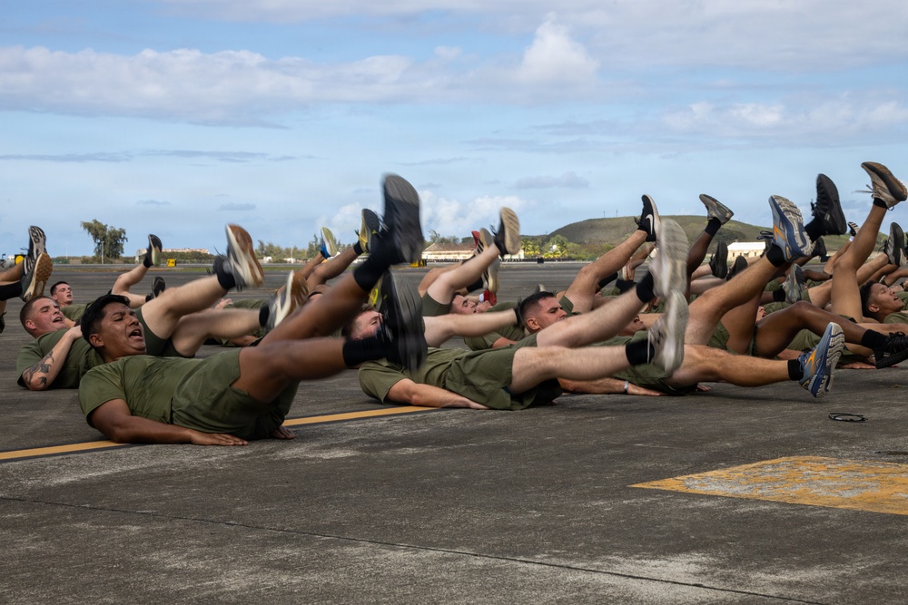 Marines with MCAS (MCBH) Conduct a Unit PT for the 250th USMC Birthday