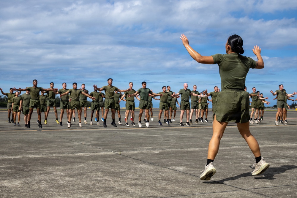 Marines with MCAS (MCBH) Conduct a Unit PT for the 250th USMC Birthday