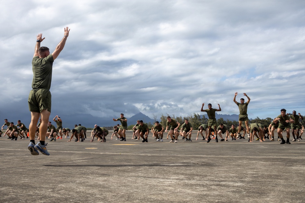 Marines with MCAS (MCBH) Conduct a Unit PT for the 250th USMC Birthday