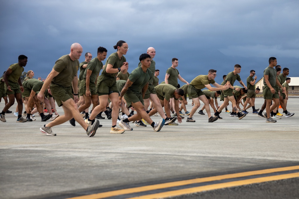 Marines with MCAS (MCBH) Conduct a Unit PT for the 250th USMC Birthday
