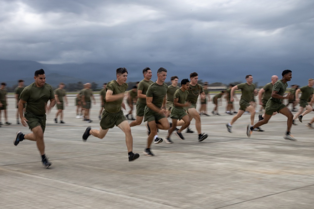 Marines with MCAS (MCBH) Conduct a Unit PT for the 250th USMC Birthday