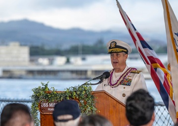 Adm. Steve Koehler, commander, U.S. Pacific Fleet, speaks at Veterans Day Ceremony at Battleship Missouri Memorial