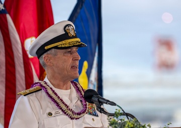 Adm. Steve Koehler, commander, U.S. Pacific Fleet, speaks at Veterans Day Ceremony at Battleship Missouri Memorial
