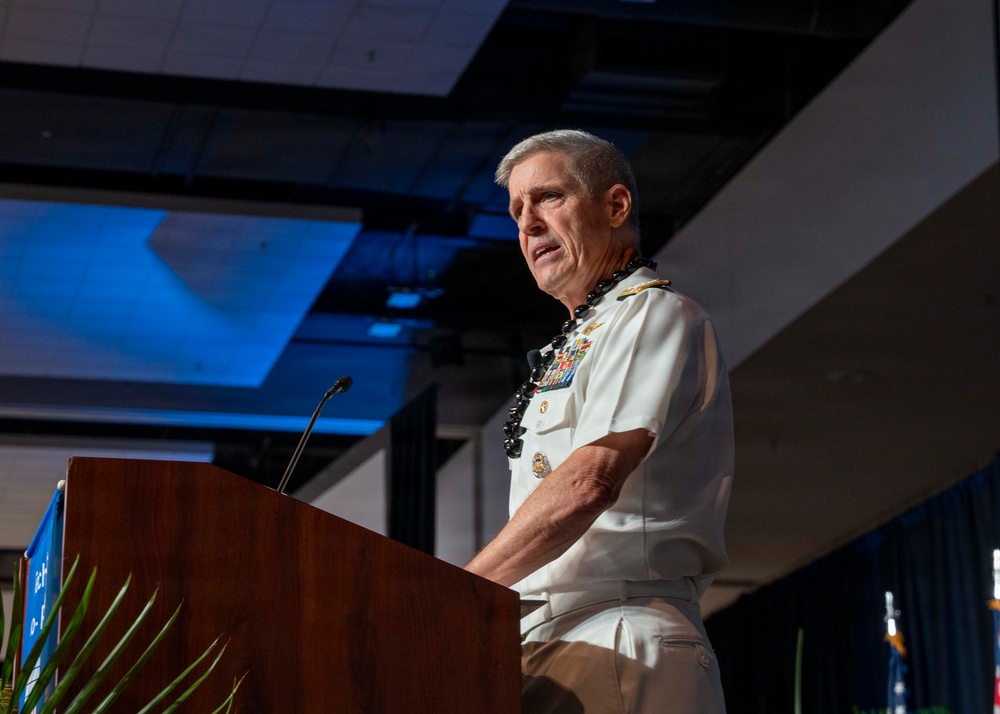 Adm. Steve Koehler, commander, U.S. Pacific Fleet, delivers the keynote address at TechNet 2025