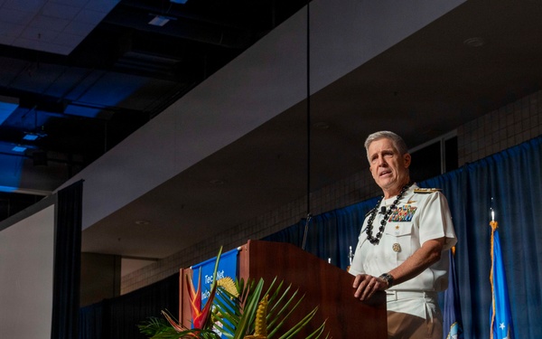 Adm. Steve Koehler, commander, U.S. Pacific Fleet, delivers the keynote address at TechNet 2025