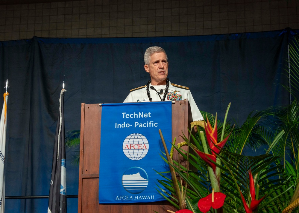 Adm. Steve Koehler, commander, U.S. Pacific Fleet, delivers the keynote address at TechNet 2025