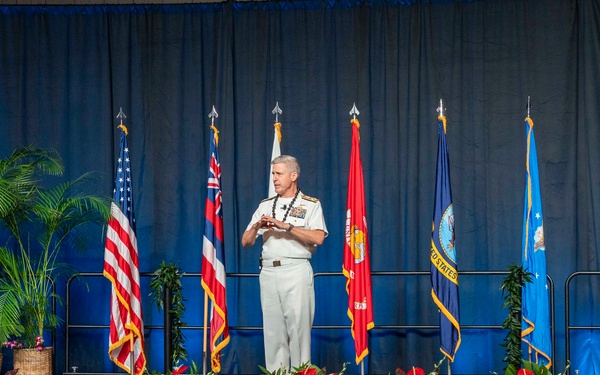 Adm. Steve Koehler, commander, U.S. Pacific Fleet, delivers the keynote address at TechNet 2025