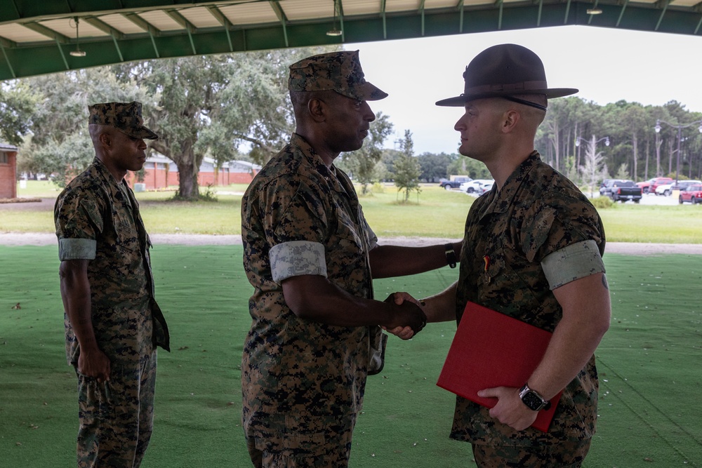 U.S. Marine Corps Sgt. Westfelt Recieves the Navy and Marine Corps Medal