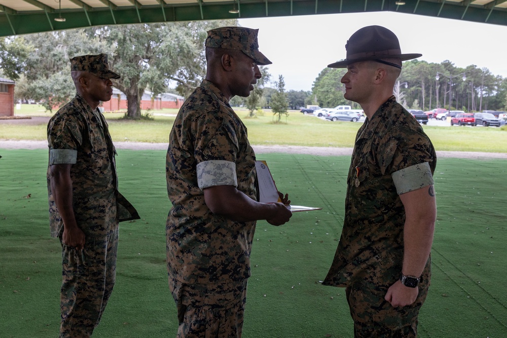 U.S. Marine Corps Sgt. Westfelt Recieves the Navy and Marine Corps Medal