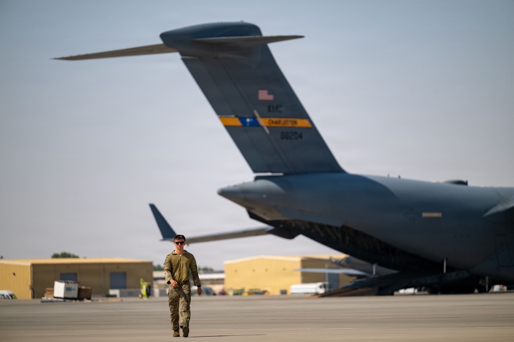 C-17 conducts airlift mission