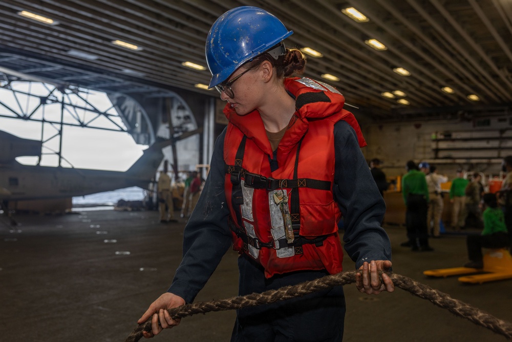 USS Iwo Jima Conducts a Replenishment-At-Sea with USNS Patuxent