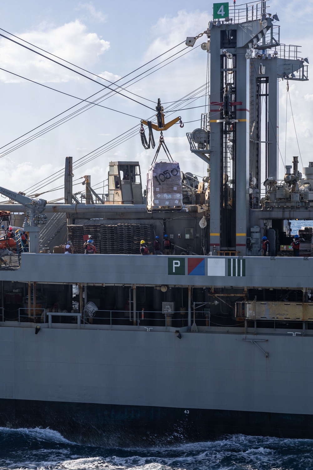 USS Iwo Jima Conducts a Replenishment-At-Sea with USNS Patuxent