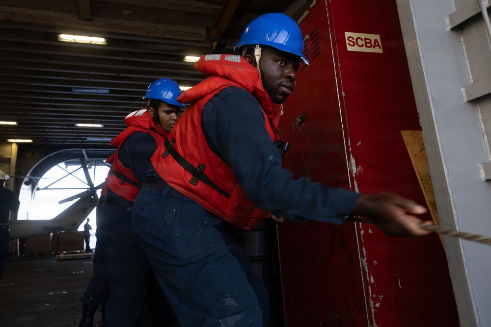 USS Iwo Jima Conducts a Resupply at Sea