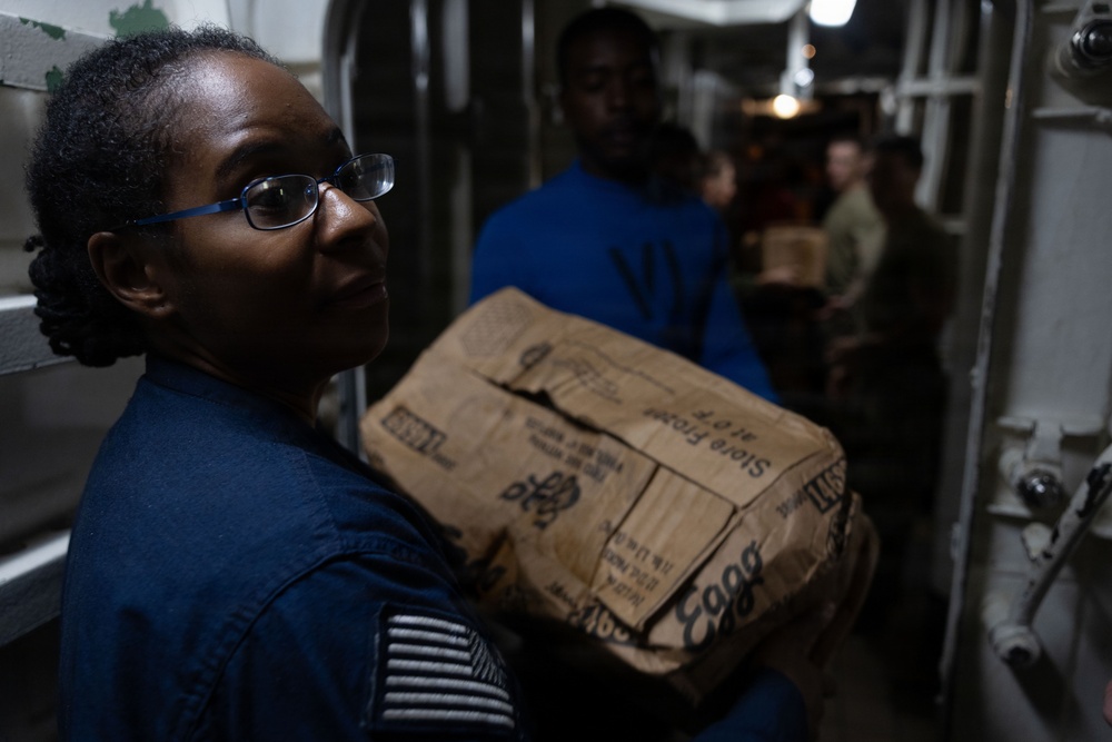 USS Iwo Jima Conducts a Resupply at Sea