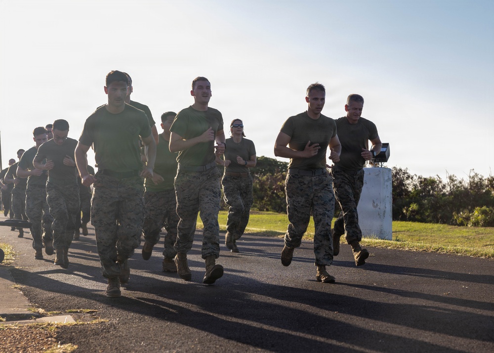 HQSVCBN MARFORPAC conducts physical training and cake cutting ceremony