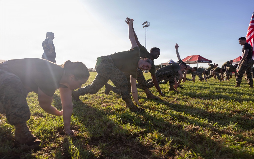 HQSVCBN MARFORPAC conducts physical training and cake cutting ceremony
