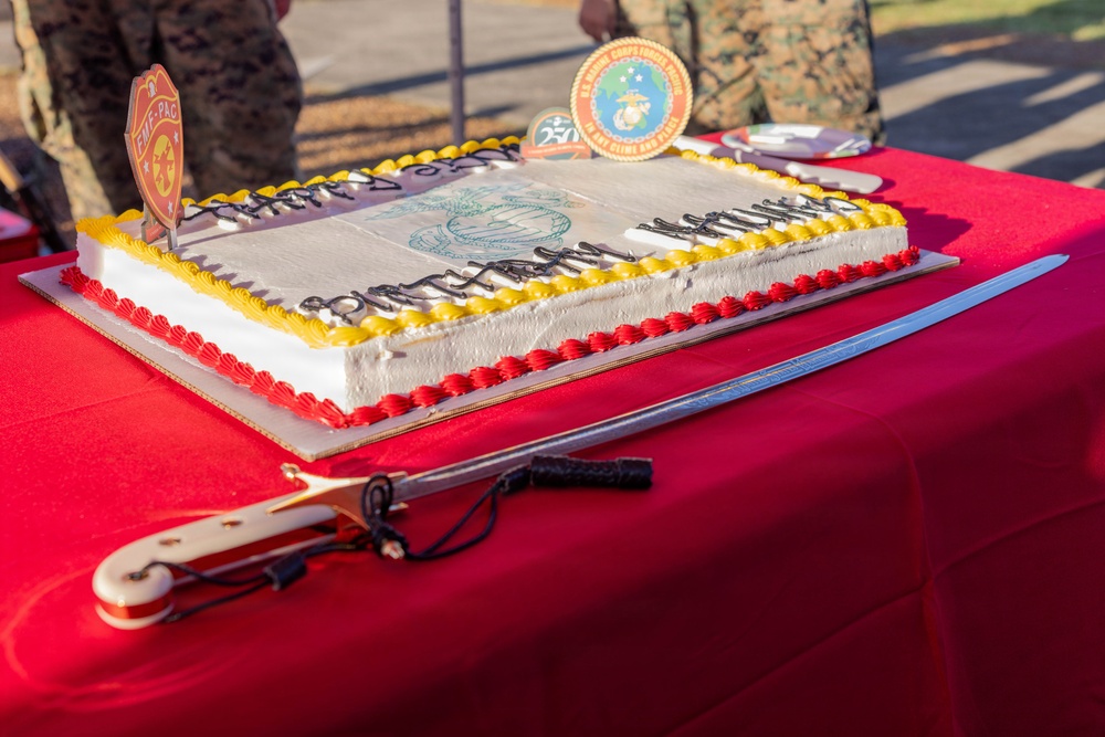 HQSVCBN MARFORPAC conducts physical training and cake cutting ceremony