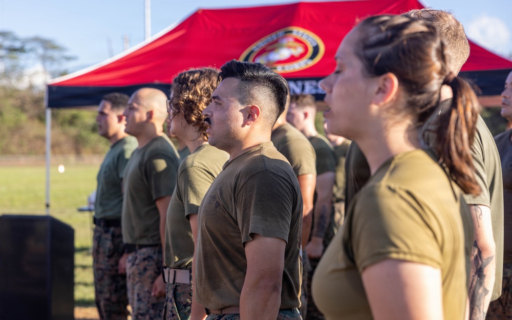 HQSVCBN MARFORPAC conducts physical training and cake cutting ceremony