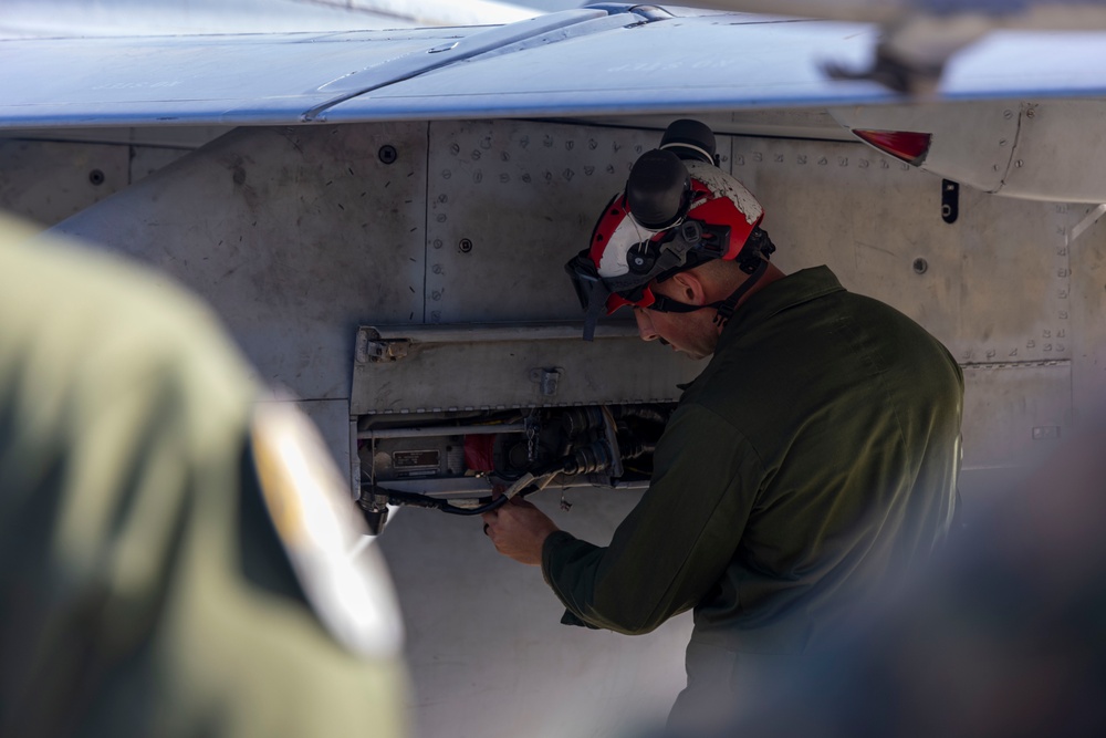 U.S. Marines with VMFA 232 load up ordnance