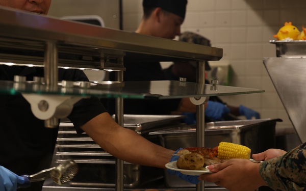 III Marine Expeditionary Force Support Battalion serves 250th Marine Corps birthday meal