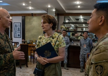 Philippine SecDef Teodoro, US Ambassador Carlson Visit Service Members During Foreign Disaster Relief Operations