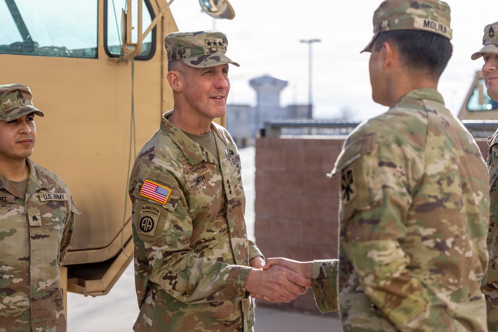 Lt. Gen. Stephen G. Smith Reviews Terminal High Altitude Area Defense Operations With Alpha Battery, 4th Air Defense Artillery Regiment at Fort Bliss