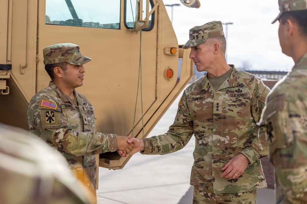 Lt. Gen. Stephen G. Smith Reviews Terminal High Altitude Area Defense Operations With Alpha Battery, 4th Air Defense Artillery Regiment at Fort Bliss