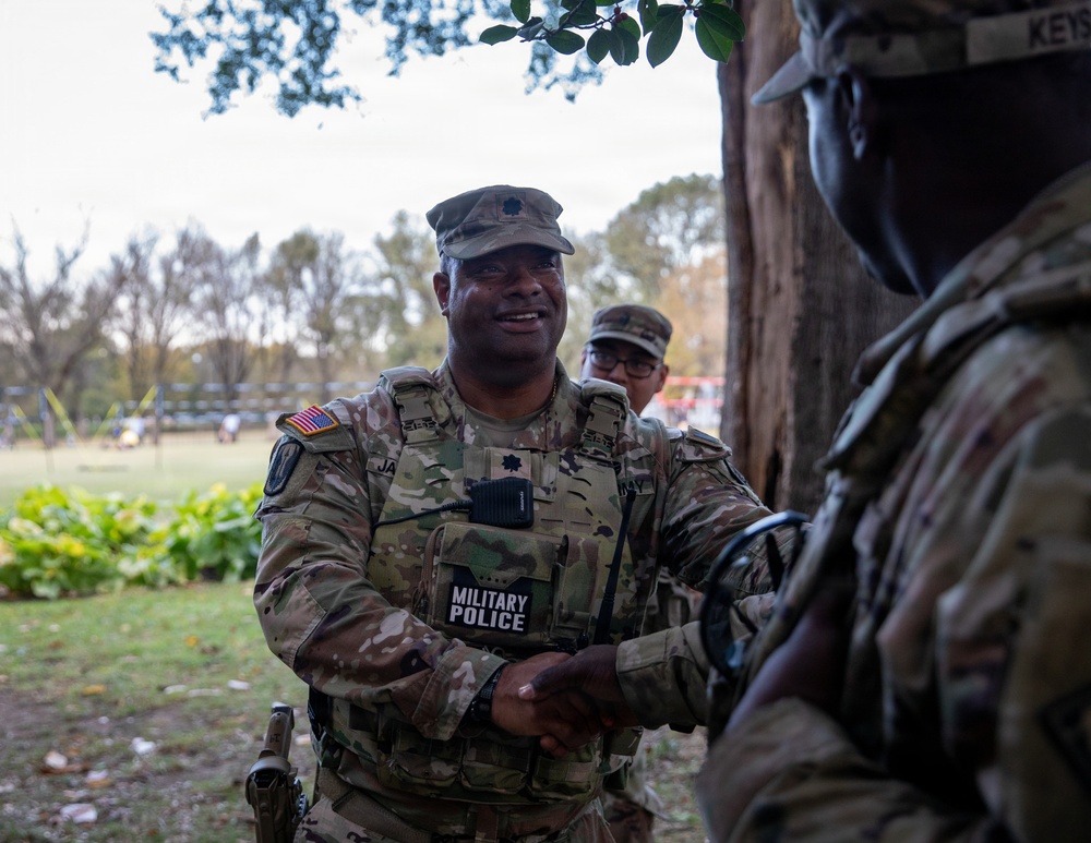 The Joint Task Force Magnolia commander visits troops on patrol in Washington, D.C.