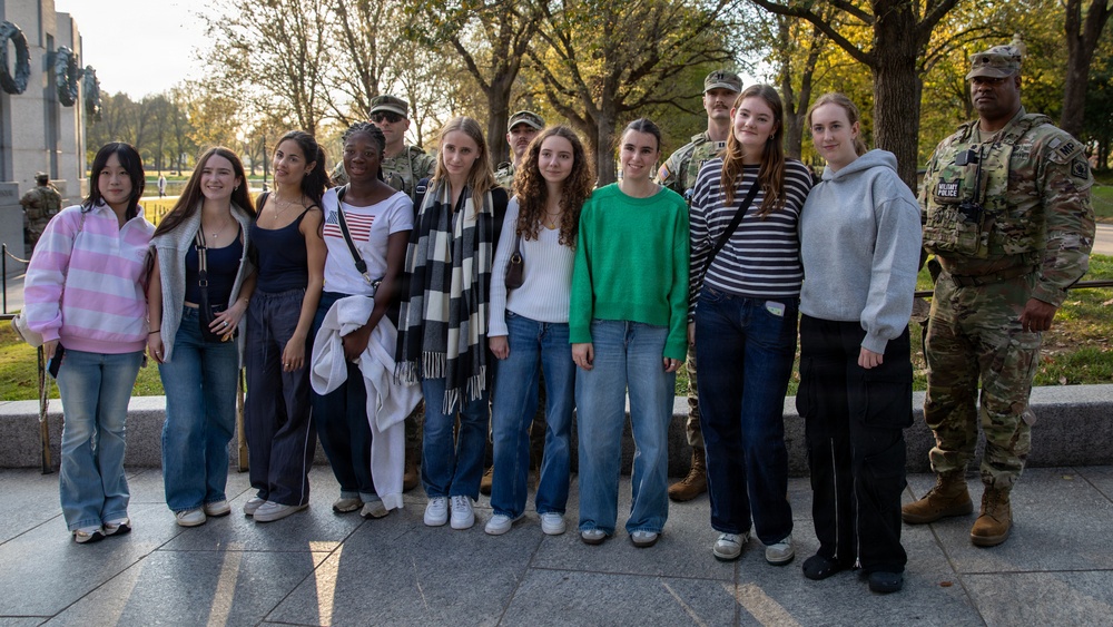 Joint Task Force Magnolia Soldiers take a picture with members of the public in Washington, D.C.