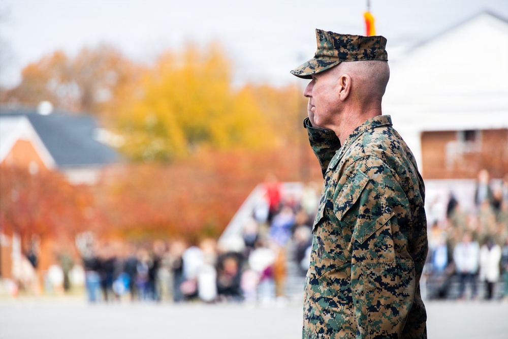 The Commandant, Gen. Eric M. Smith is the reviewing officer of OCC 250 Alpha and Delta Companies’ Graduation