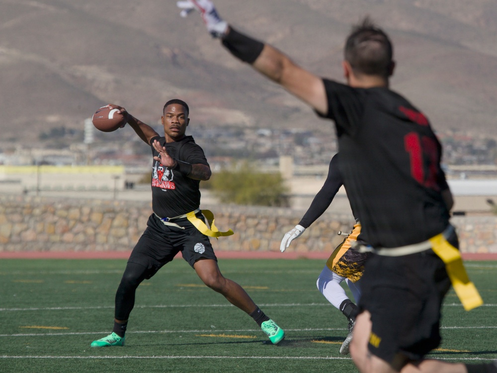 Fort Bliss Soldiers trade ranges for rushes during inaugural MWR Turkey Bowl