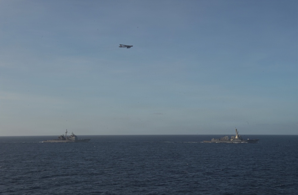 Joint operation photo exercise with U.S. Navy and Air Force assets.