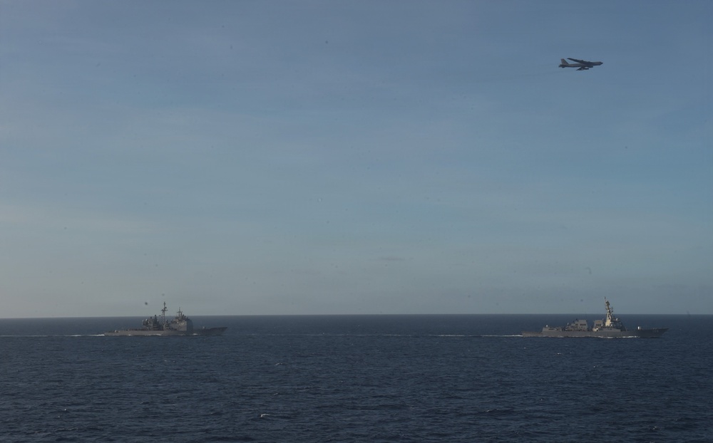 Joint operation photo exercise with U.S. Navy and Air Force assets.