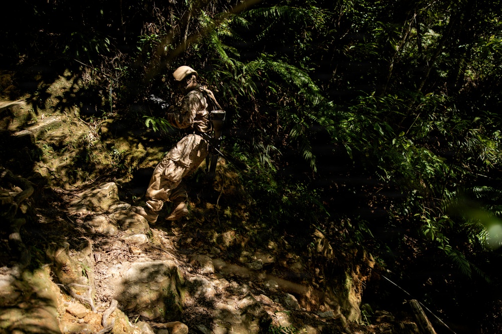 7th Communication Battalion Marines conduct jungle endurance obstacles at Jungle Warfare Training Center