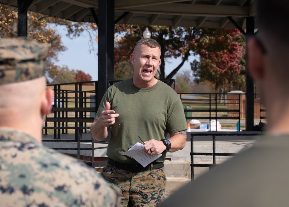 MCCYWG SgtMaj Leader Addresses Marines After PT Event for 250th Anniversary