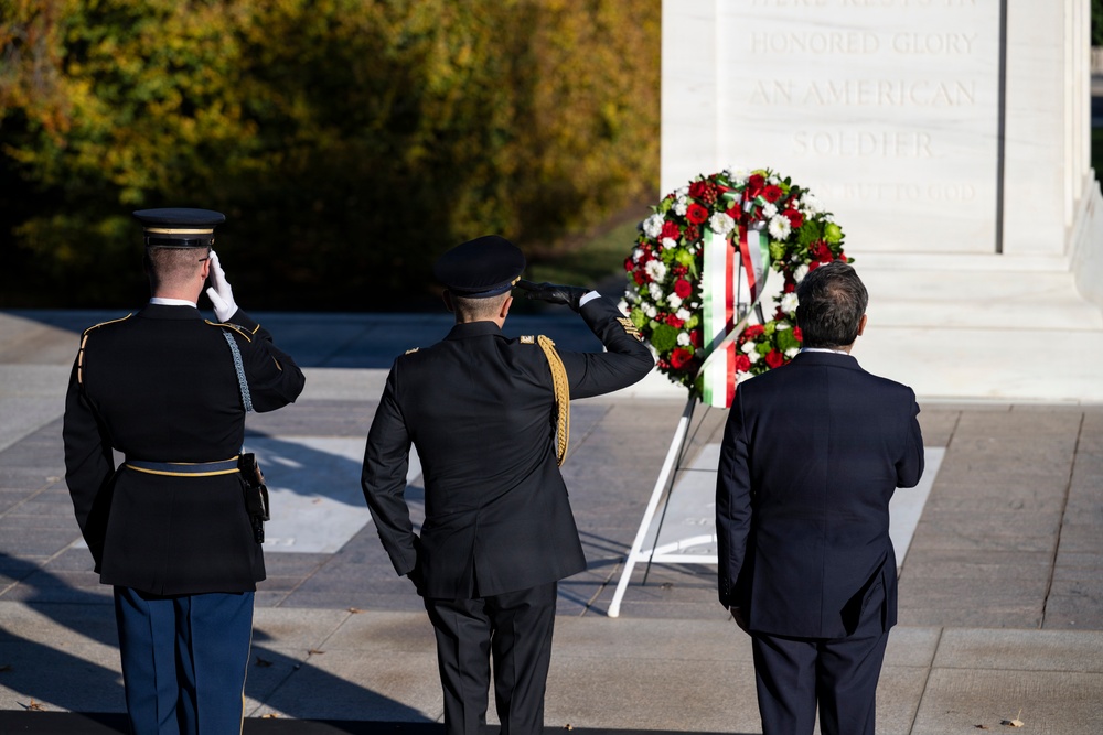 Ambassador of Italy to the U.S. Marco Peronaci Participates in a Public Wreath-Laying Ceremony at the Tomb of the Unknown Soldier