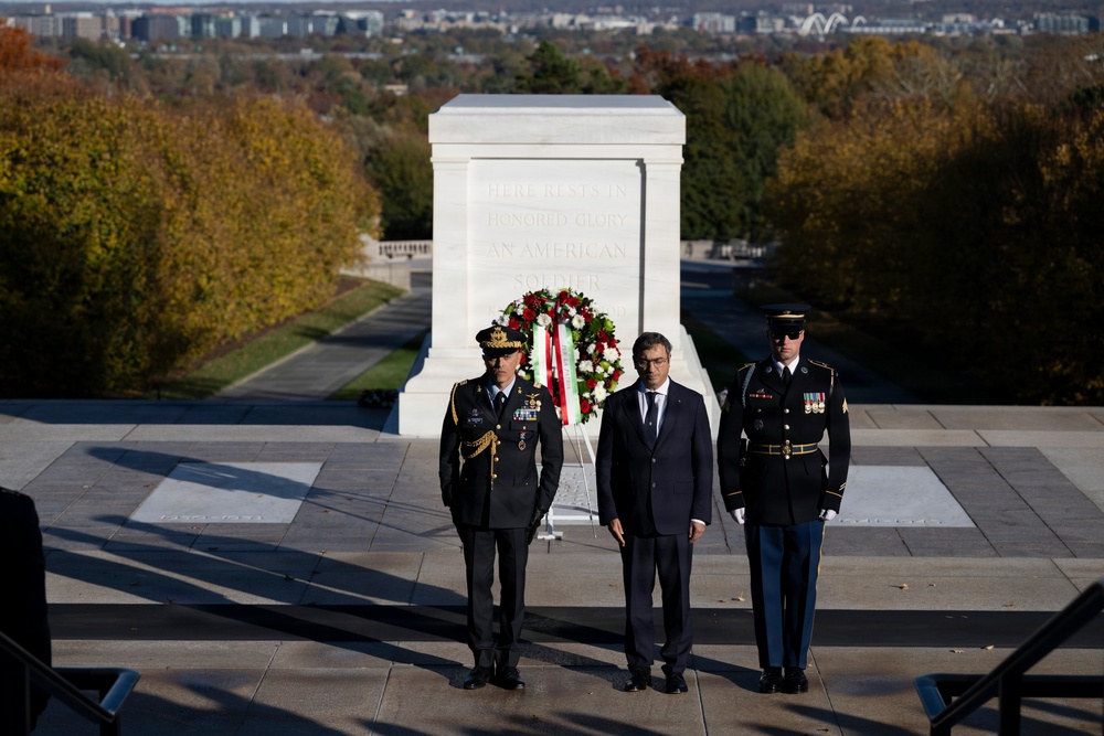 Ambassador of Italy to the U.S. Marco Peronaci Participates in a Public Wreath-Laying Ceremony at the Tomb of the Unknown Soldier