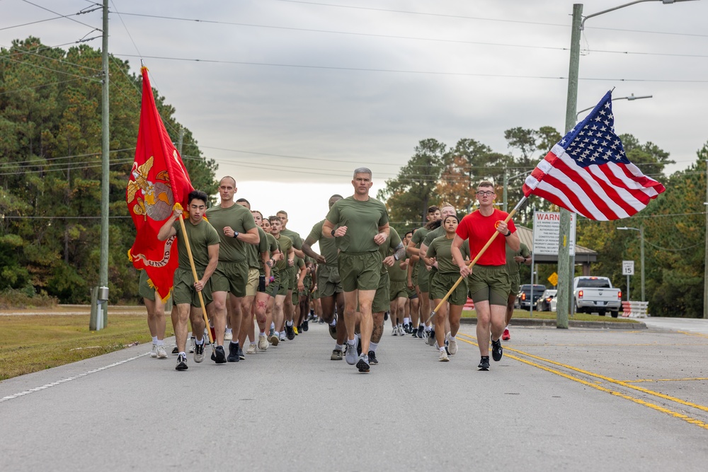 Marine Corps Combat Service Support Schools celebrates the 250th birthday of the Marine Corps with a motivational run