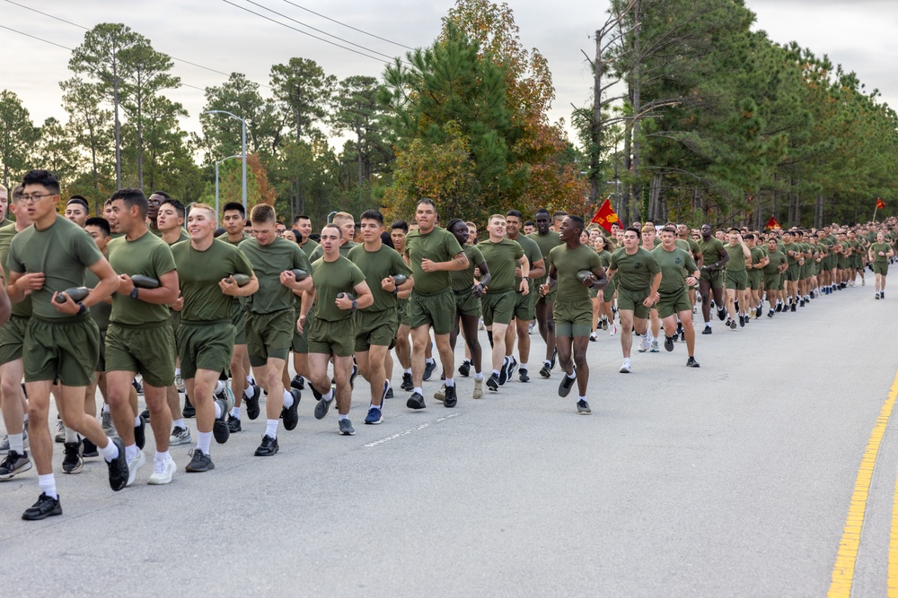 Marine Corps Combat Service Support Schools celebrates the 250th birthday of the Marine Corps with a motivational run