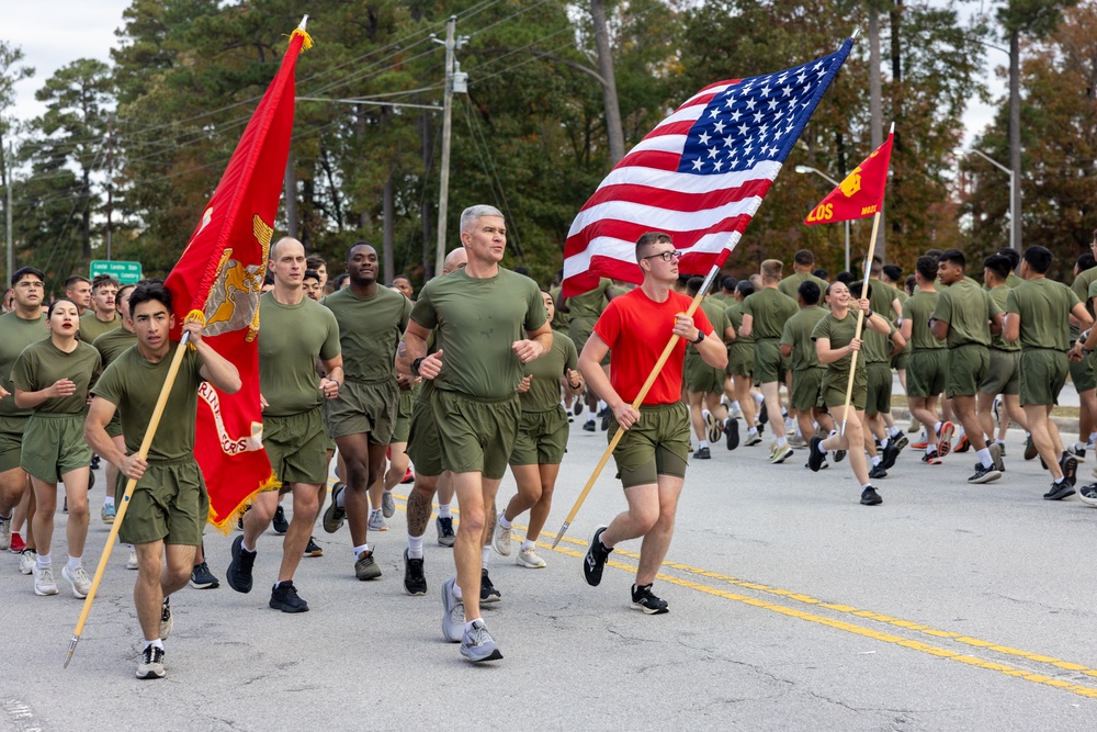 Marine Corps Combat Service Support Schools celebrates the 250th birthday of the Marine Corps with a motivational run