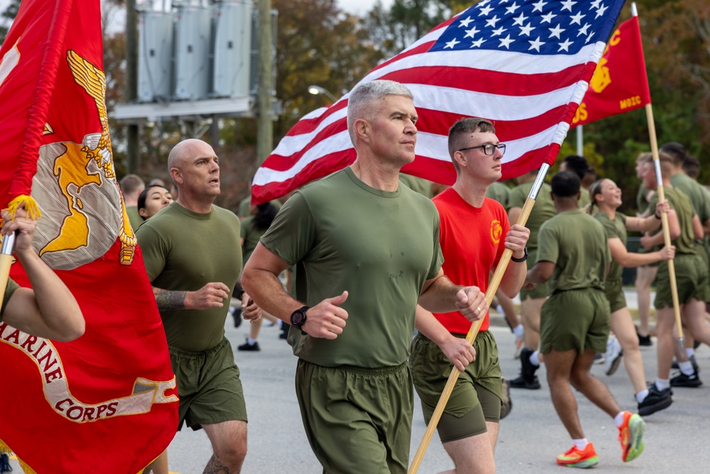 Marine Corps Combat Service Support Schools celebrates the 250th birthday of the Marine Corps with a motivational run