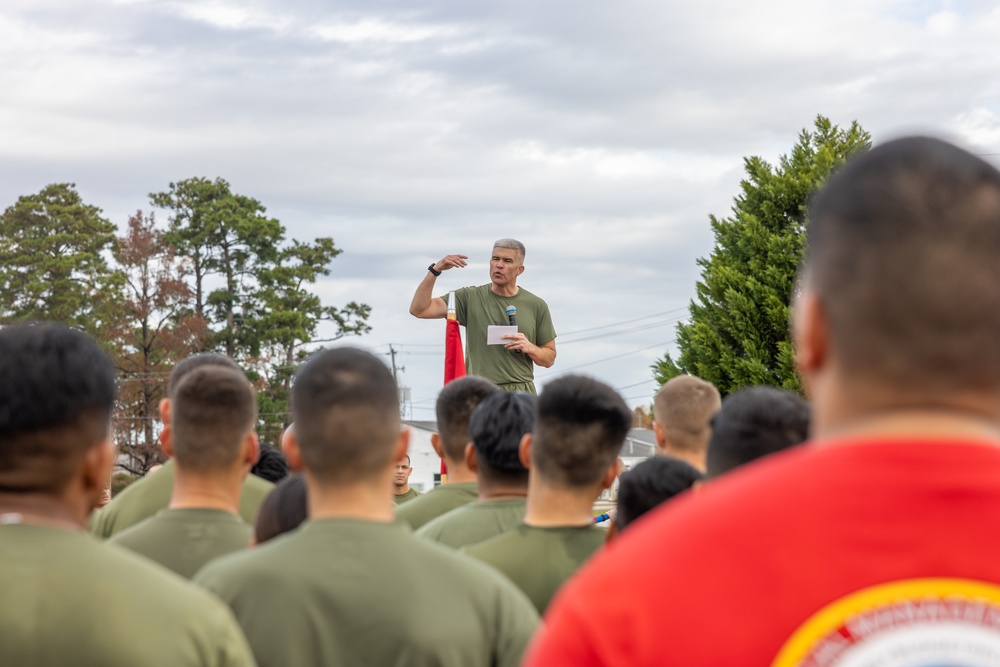 Marine Corps Combat Service Support Schools celebrates the 250th birthday of the Marine Corps with a motivational run