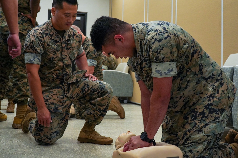 Marines and Sailors with Camp Blaz conduct AED and CPR training