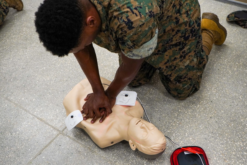 Marines and Sailors with Camp Blaz conduct AED and CPR training